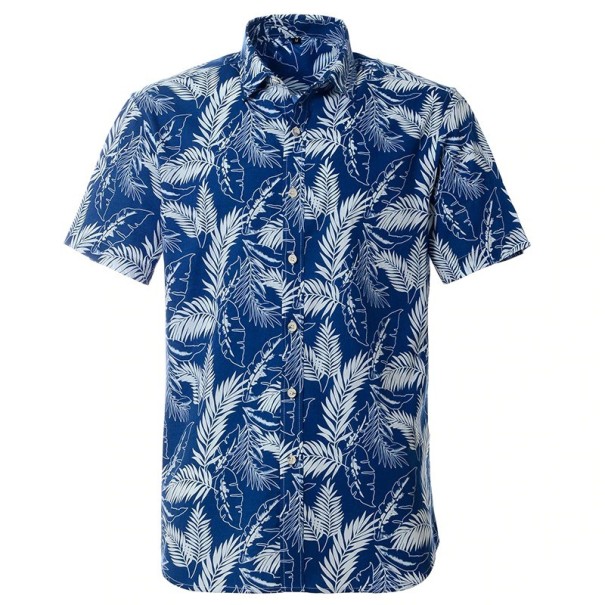 Camisa de hombre con hojas F625 azul L