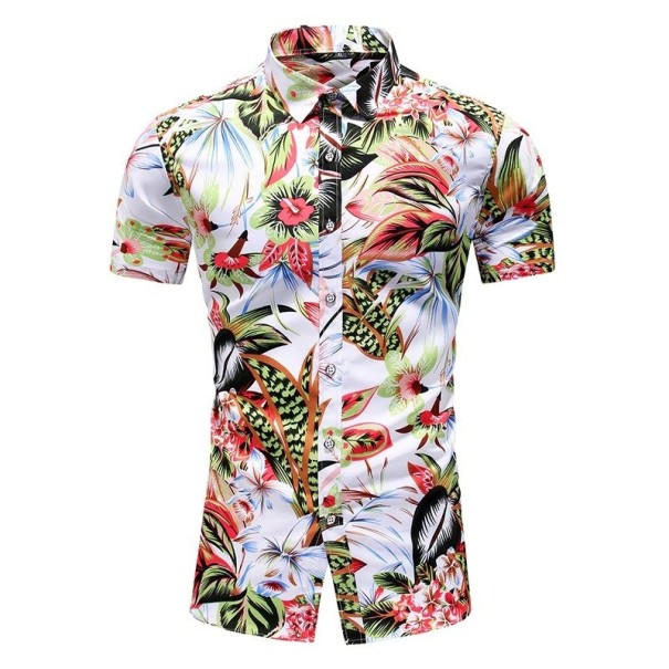 Camisa de hombre con hojas F851 blanco L