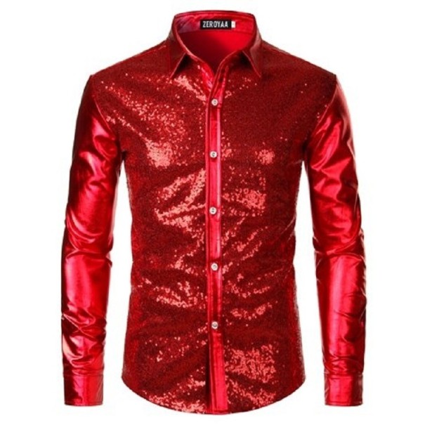 Camisa de hombre con lentejuelas F662 rojo S