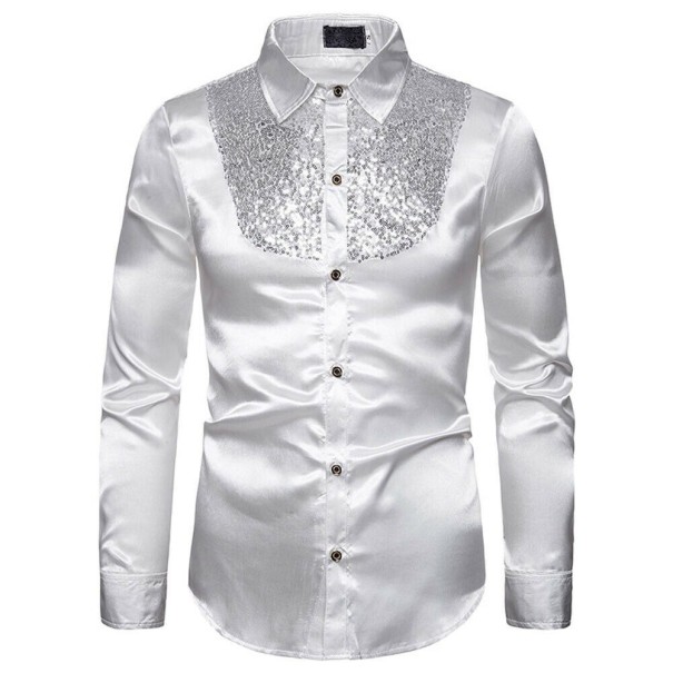 Camisa de hombre con lentejuelas F746 blanco XS