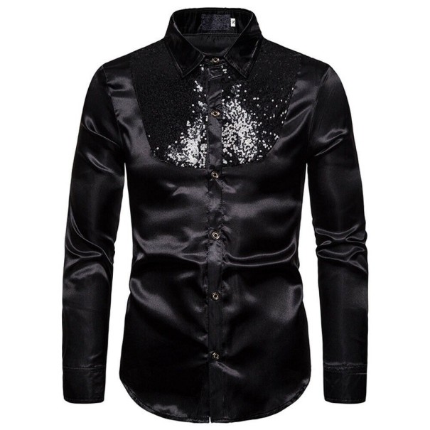Camisa de hombre con lentejuelas F746 negro M