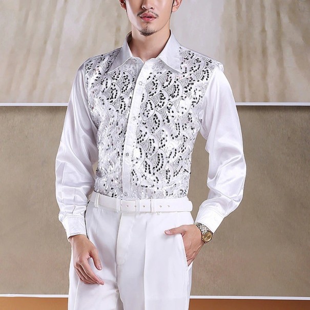 Camisa de hombre con lentejuelas F761 blanco XS