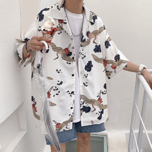 Camisa de hombre con pájaros A3088 blanco XS