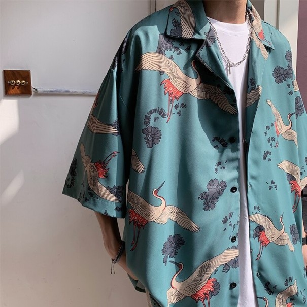 Camisa de hombre con pájaros A3088 verde L