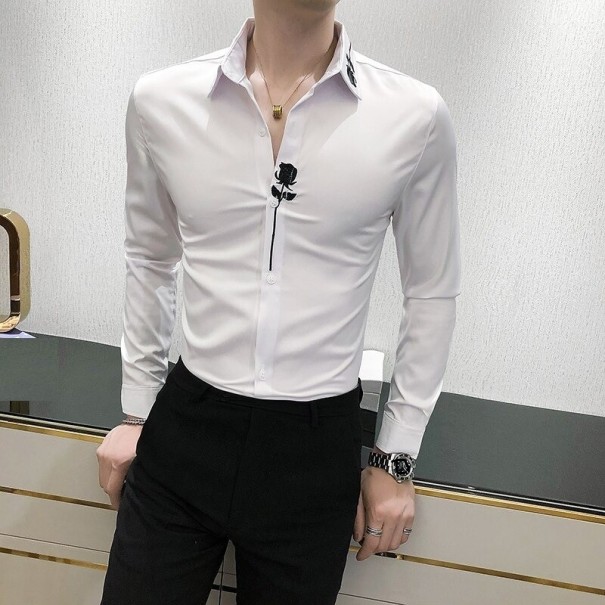 Camisa de hombre con rosas F853 blanco S