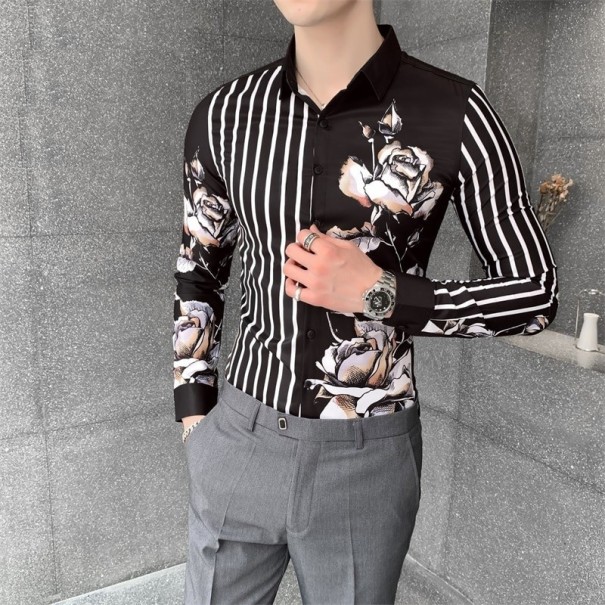 Camisa de hombre con rosas F857 negro XXS