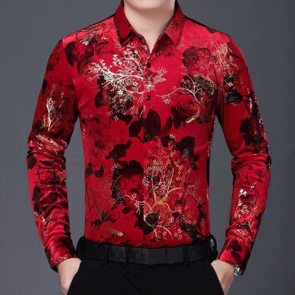 Camisa de hombre con rosas rojo XS