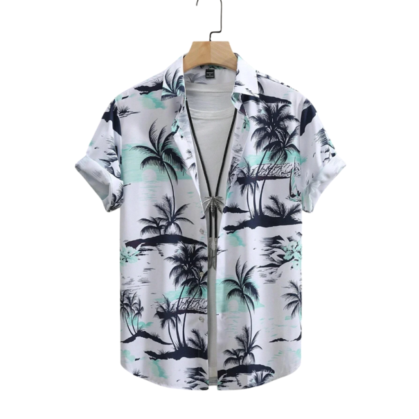 Camisa de hombre de manga corta Corte de verano Motivo de palmera Cierre de botones Escote en V Mezcla de poliéster y spandex S