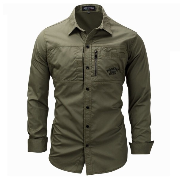 Camisa de hombre F441 verde militar S