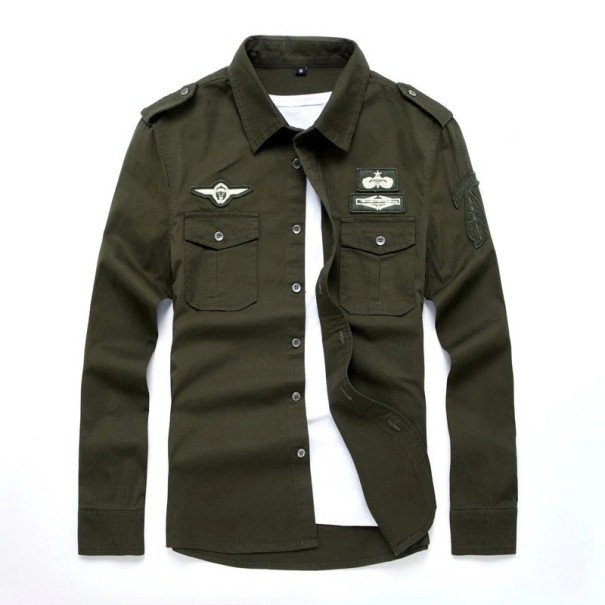 Camisa de hombre F652 verde militar XS