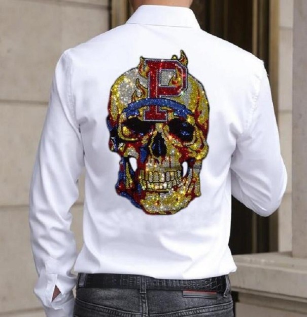 Camisa de homem com caveira branco S 2