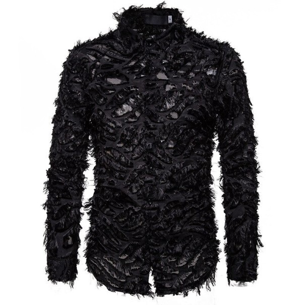 Camisa de homem com penas preto S 2