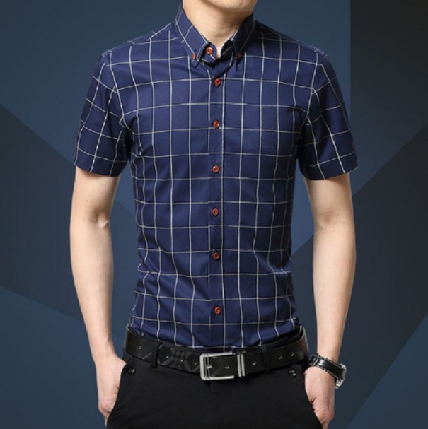 Camisa de homem de manga curta A1467 azul escuro XXL