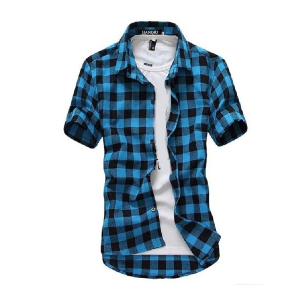 Camisa de homem de manga curta F418 azul M