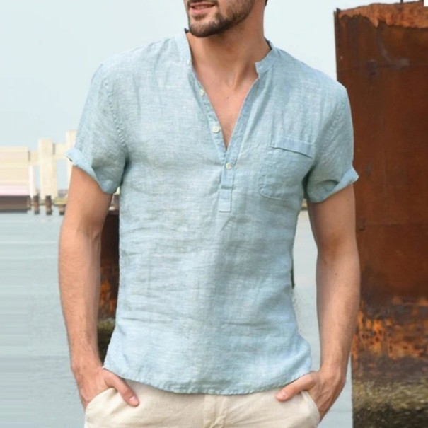 Camisa de homem de manga curta F439 azul claro L