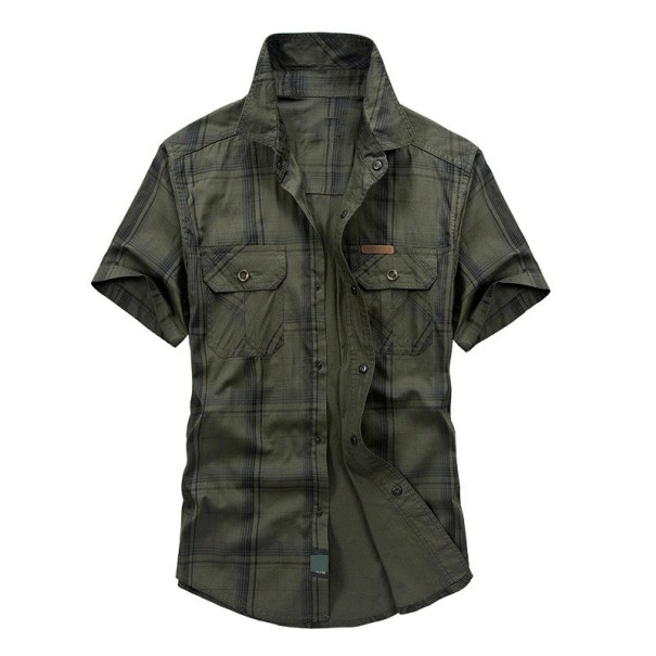 Camisa de homem de manga curta F630 verde exército L