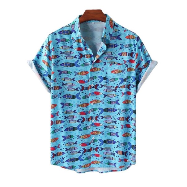 Camisa de homem de manga curta F655 azul 3XL