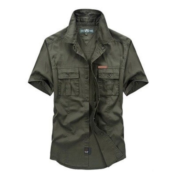 Camisa de homem de manga curta F759 verde exército L