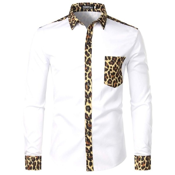 Camisa de leopardo para hombre F617 blanco XL