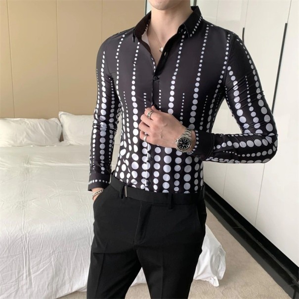 Camisa de lunares para hombre F861 negro S