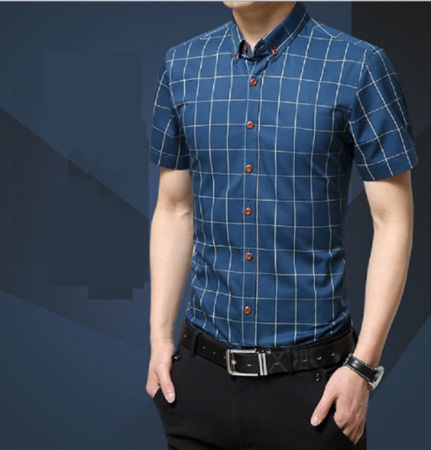 Camisa de manga corta para hombre A1467 azul M