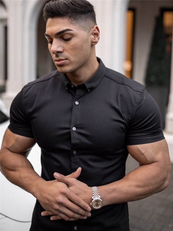Camisa de manga corta para hombre F440 negro L Camisa de manga corta para hombre F440 negro L