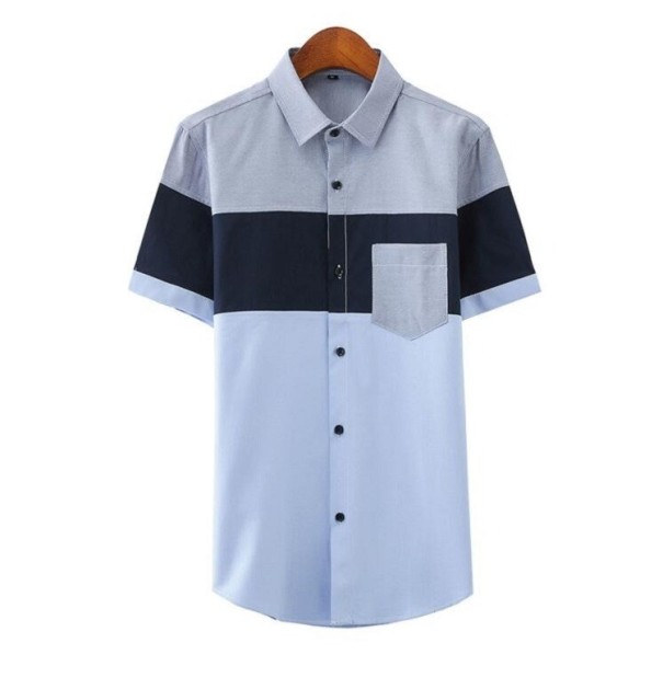 Camisa de manga corta para hombre F802 azul claro XL