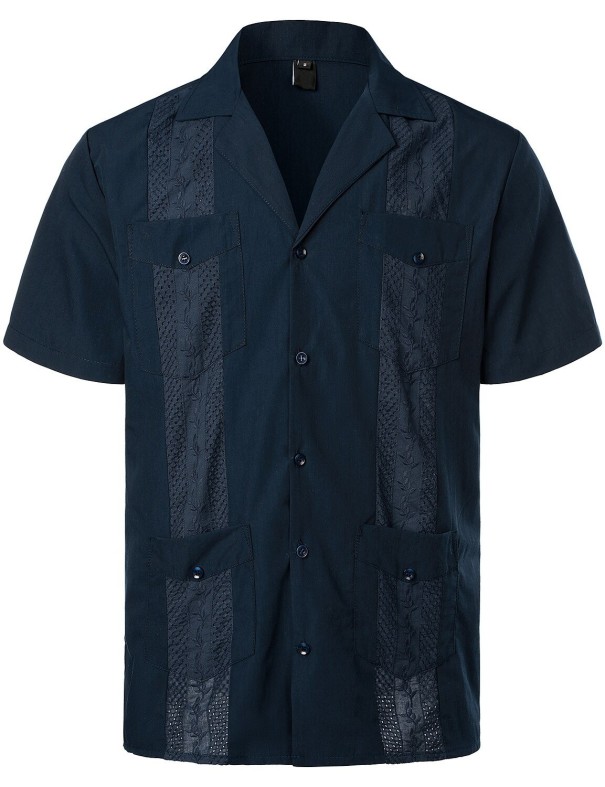 Camisa de manga corta para hombre F816 azul oscuro XL