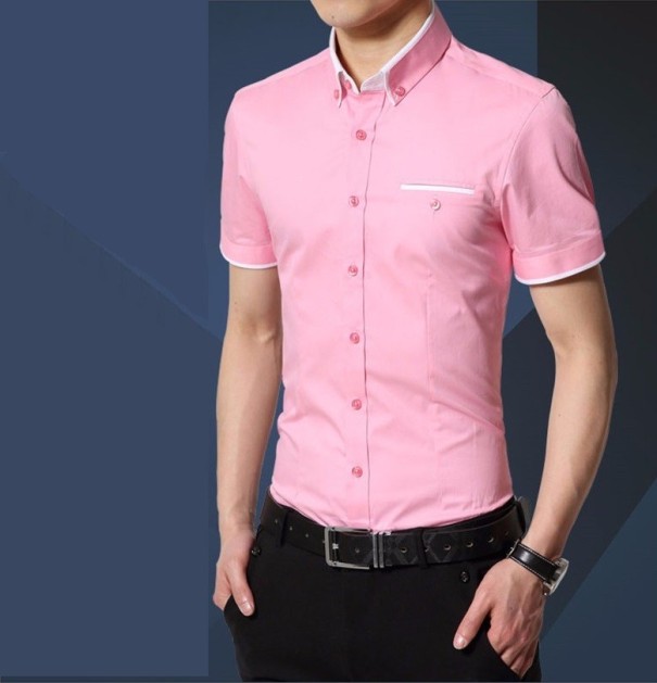 Camisa de manga corta para hombre rosa 3XL