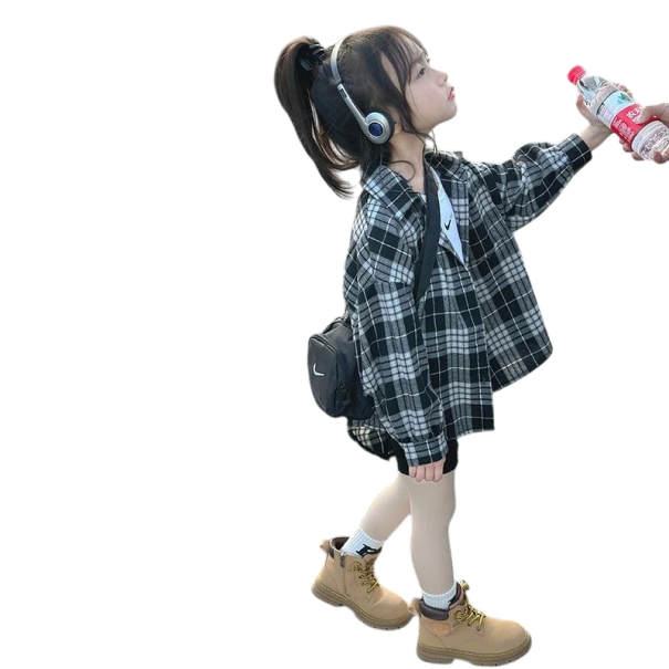 Camisa de menina preta xadrez com mangas longas Camiseta de algodão com colarinho e botões Camisa estilosa para meninas para a escola e tempo livre 10