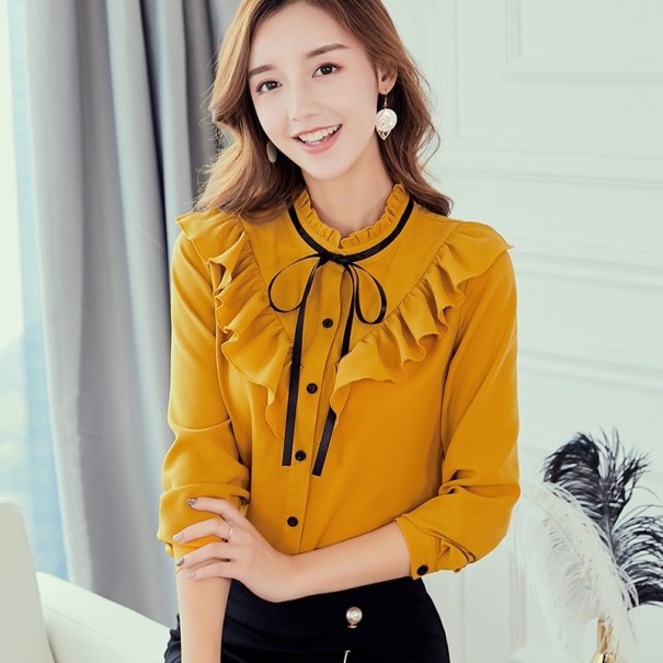 Camisa de mujer con volantes mostaza XL