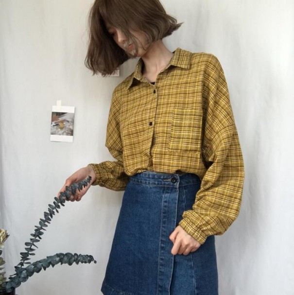 Camisa de mujer de cuadros amarillo