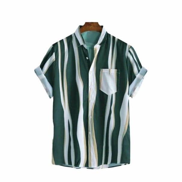 Camisa de rayas para hombre F796 verde oscuro M