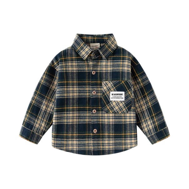 Camisa de xadrez amarela e preta para crianças com colarinho Camisa de algodão de manga longa Top casual com botões para rapazes Bebé Roupa estilosa 3