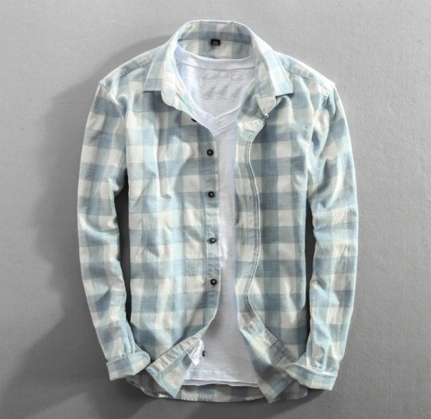 Camisa de xadrez para homem F492 azul claro XS