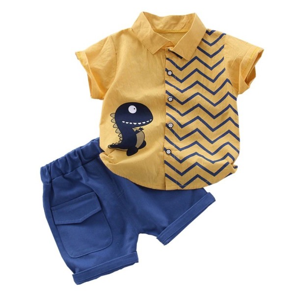 Camisa e calções de menino L1636 amarelo 6-12 meses