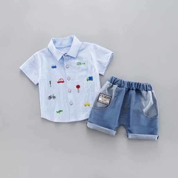 Camisa e calções de menino L1712 azul claro 12-24 meses
