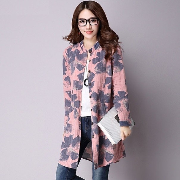 Camisa larga de mujer con estampado floral M 2