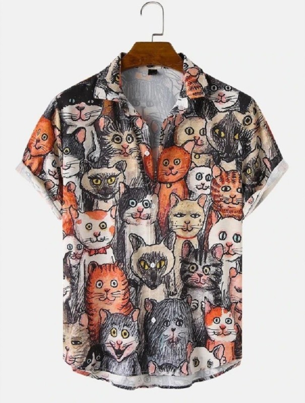 Camisa Masculina com Gatos F640 preto L