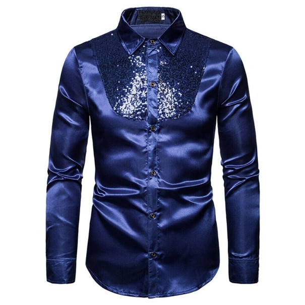 Camisa Masculina com Lantejoulas F746 azul escuro M