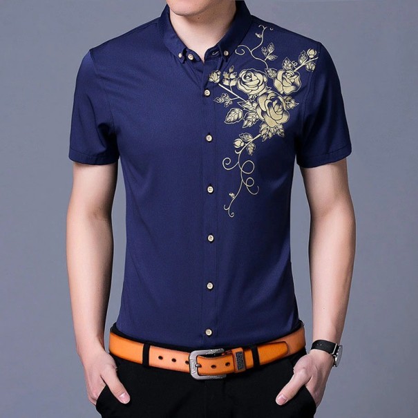 Camisa masculina com rosas A3086 azul escuro S 2