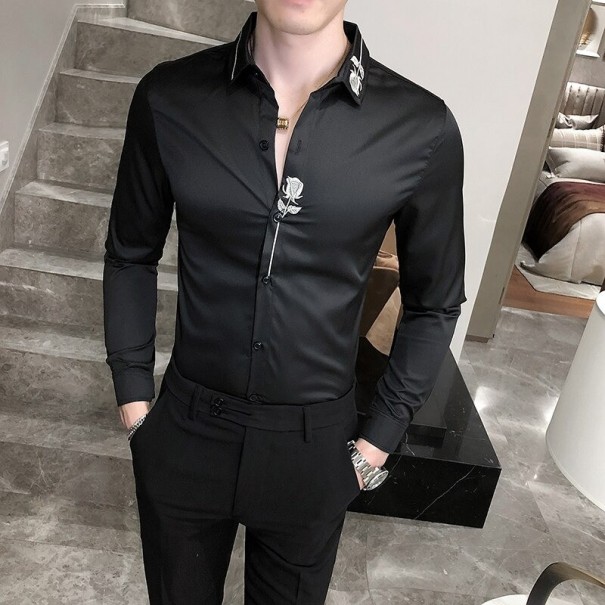 Camisa masculina com rosas F853 preto XXS