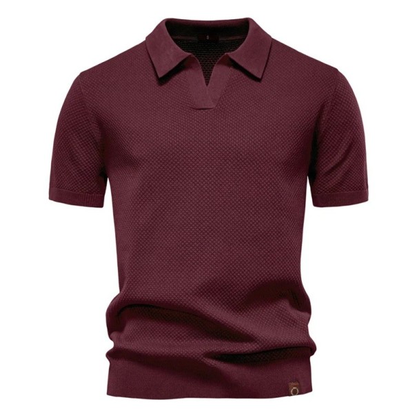 Camisa polo masculina de manga curta com gola Camiseta elegante de uma só cor em poliéster e viscose para uso diário borgonha XL