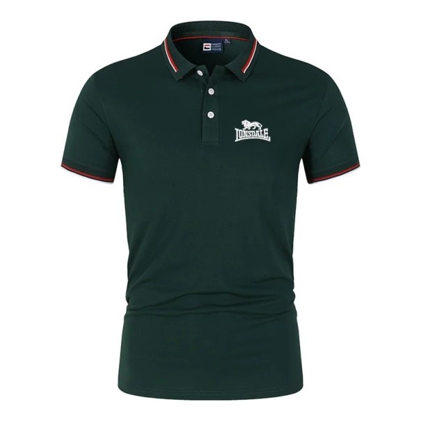 Camisa polo para hombre de manga corta con cuello y botones Camiseta de color sólido con estampado de león en el pecho de poliéster verde XL