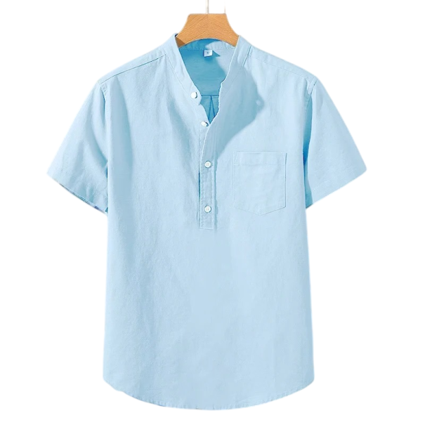 Camisa polo para hombre de manga corta Unicolor Algodón Con bolsillo Cierre de botones con cuello Corte clásico azul M
