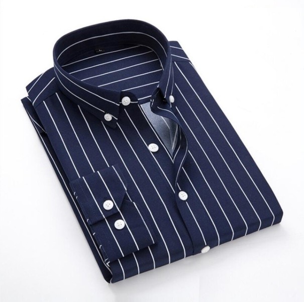 Camisa riscada masculina F667 azul escuro L