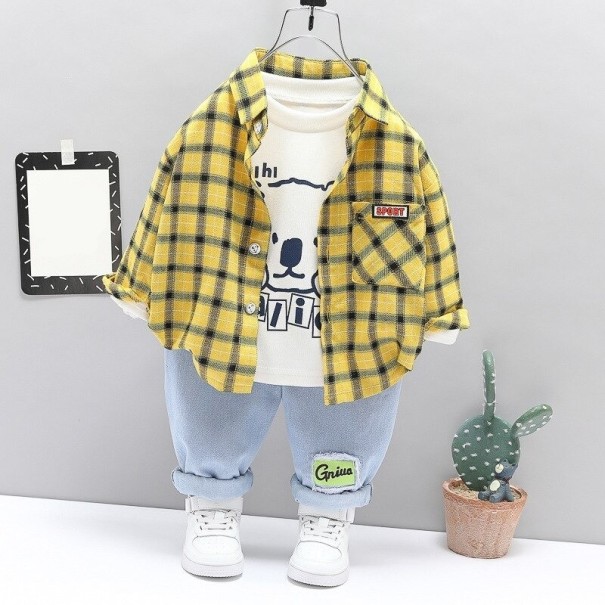 Camisa, t-shirt e calças para menino L1727 amarelo 6-12 meses