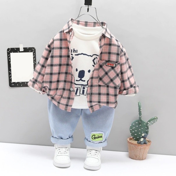 Camisa, t-shirt e calças para menino L1727 rosa 6-12 meses