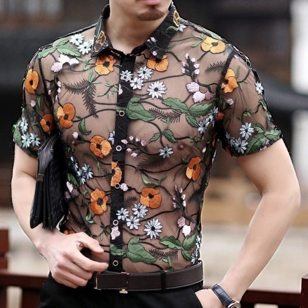 Camisa translúcida de hombre F665 naranja XS