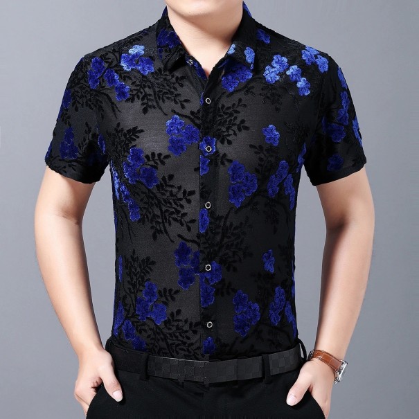 Camisa translúcida de hombre F815 azul L